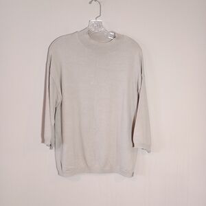 Oak + Fort Short Sleeve Lightweight Mock Neck Sweater In Oatmeal Size M Oversize
